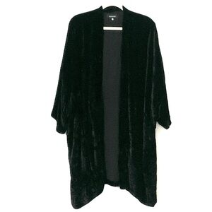 eskandar 1/Small Black Crushed Velvet Open Front Duster Kimono Jacket Luxury